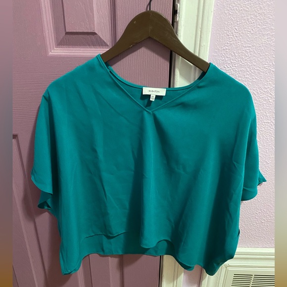 Aritzia Babaton Oversized Crop Blouse Teal V-Neck (Size XXS) - Picture 3 of 6
